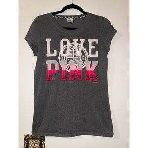 Y2K PINK Victoria's Secret Love Pink Graphic T Shirt Gray Size L Short Sleeve